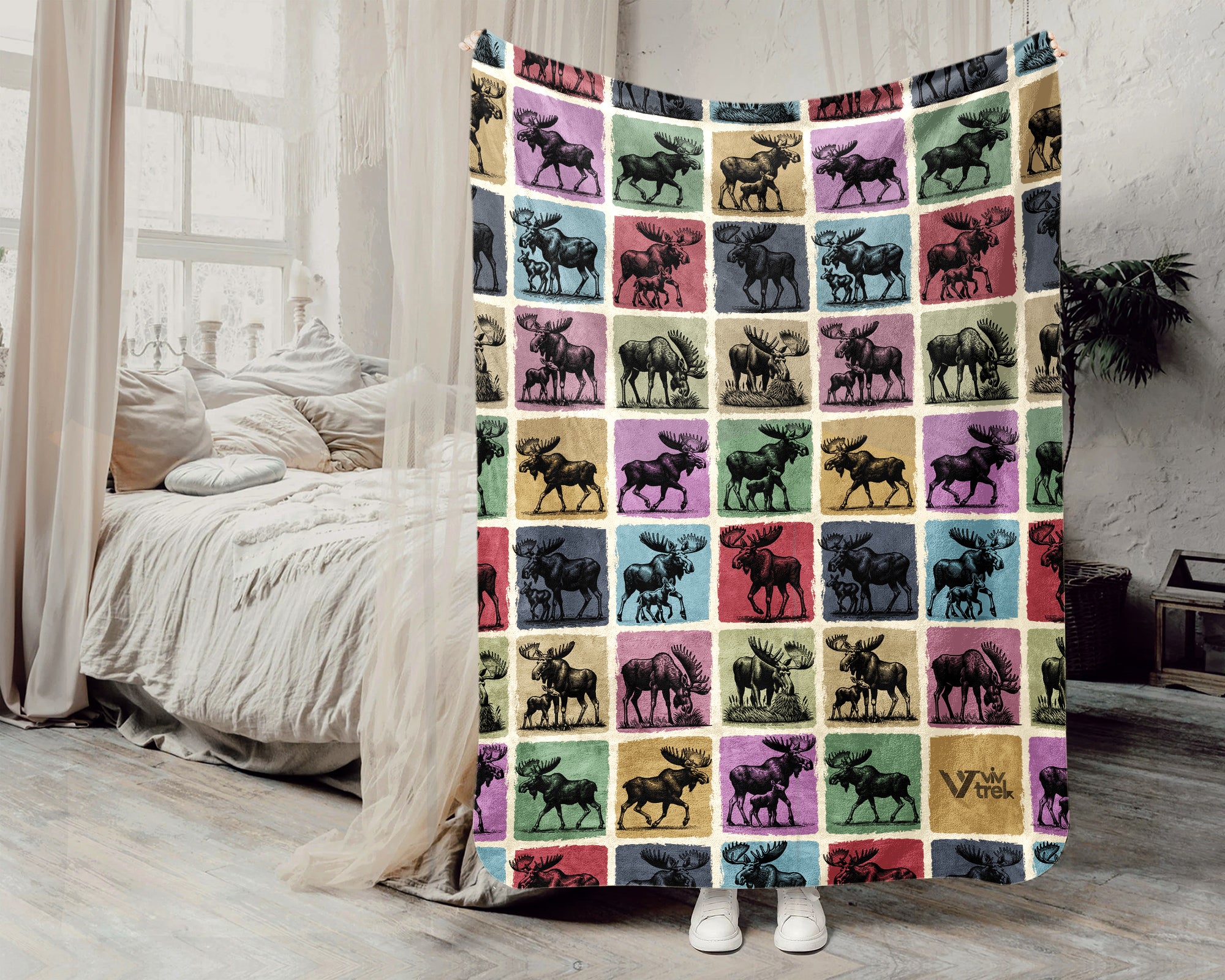 Vintage Moose Throw Blanket – Cozy Wildlife Gift for Animal Lovers