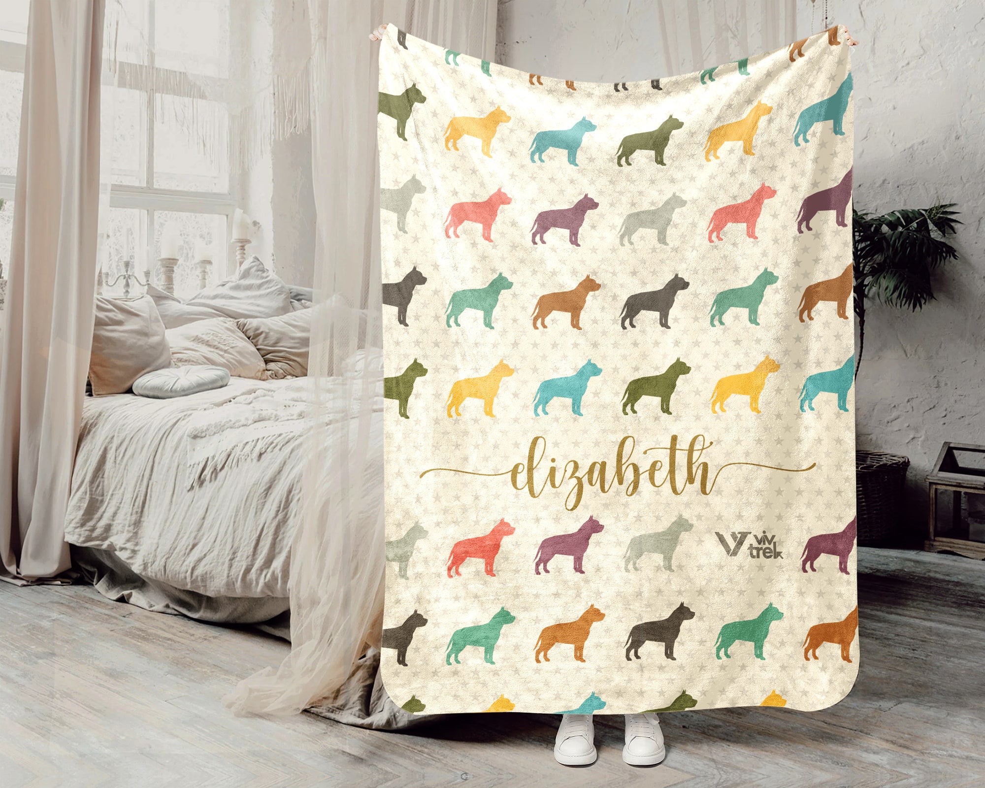 Personalized Pitbull Dog Lover Blanket Custom Name Vintage Pet Throw Retro Canine Graphic Cozy Fleece Gift Animal Home Decor Accent