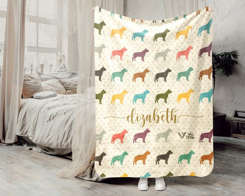 Personalized Pitbull Dog Lover Blanket Custom Name Vintage Pet Throw Retro Canine Graphic Cozy Fleece Gift Animal Home Decor Accent