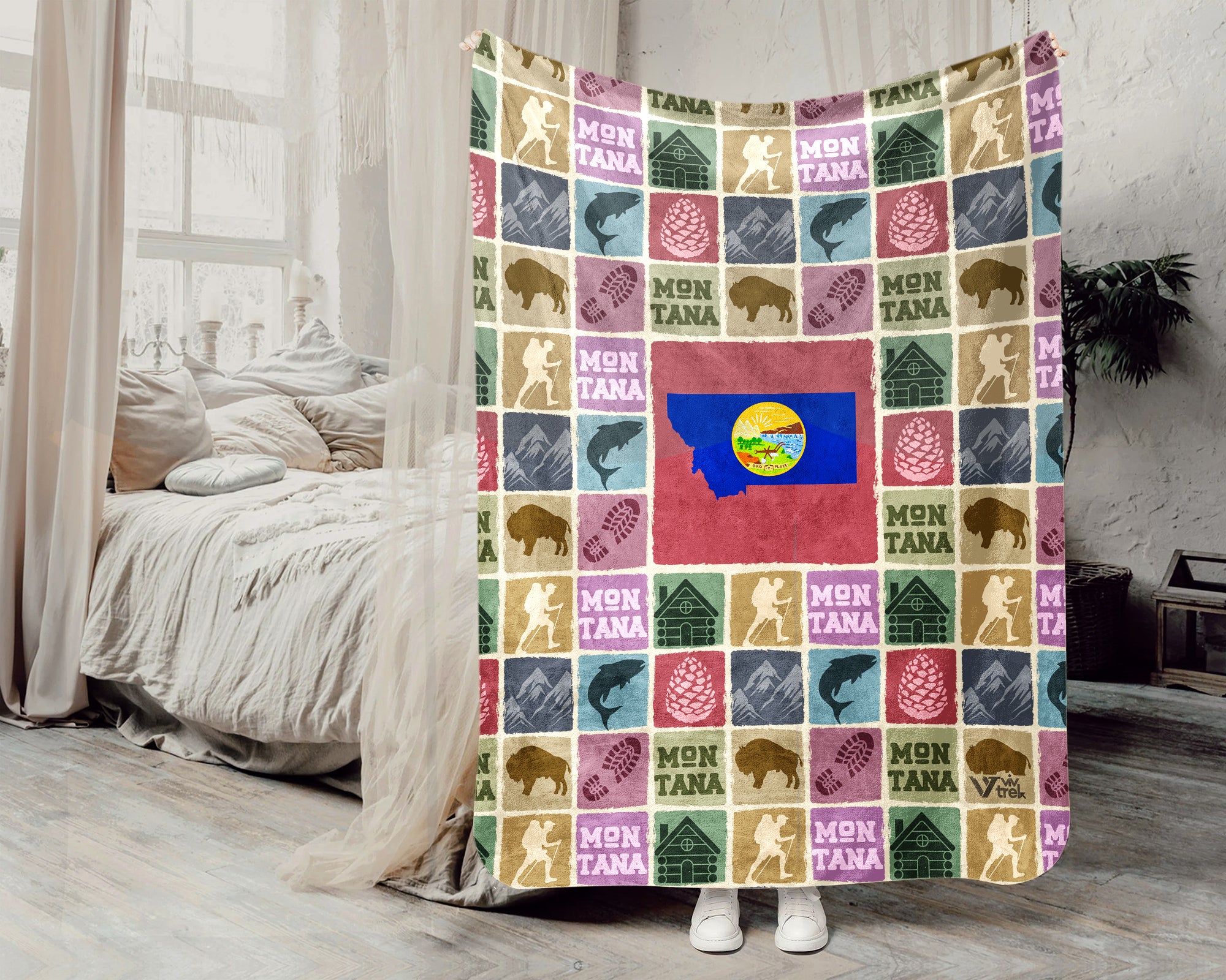Retro Montana Blanket, Patriotic 4th of July Cozy Throw, Vintage MT Lover Fleece, Big Sky Inspired American Home Decor Gift