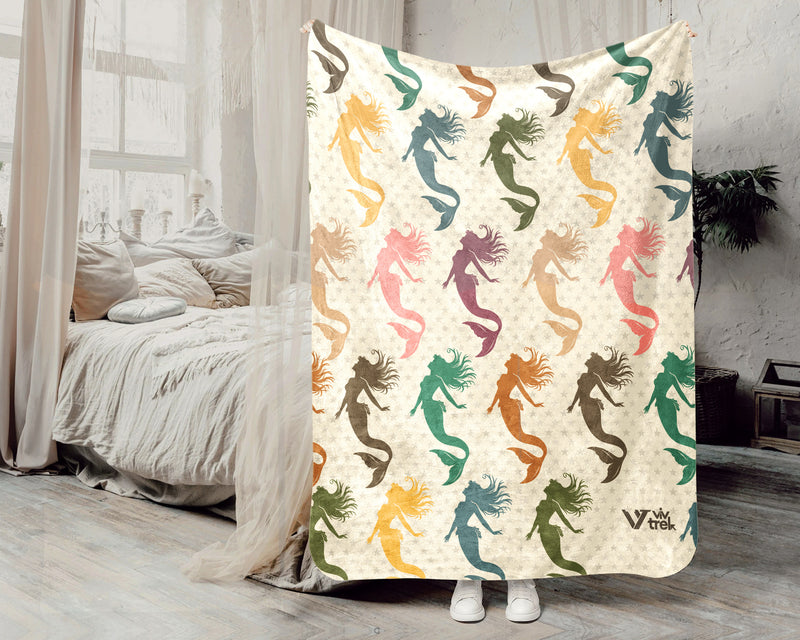 Mermaid Throw Blanket for Girls, Fantasy Ocean Cozy Blanket, Underwater Theme Kids Blanket, Cute Magical Gift for Bedroom