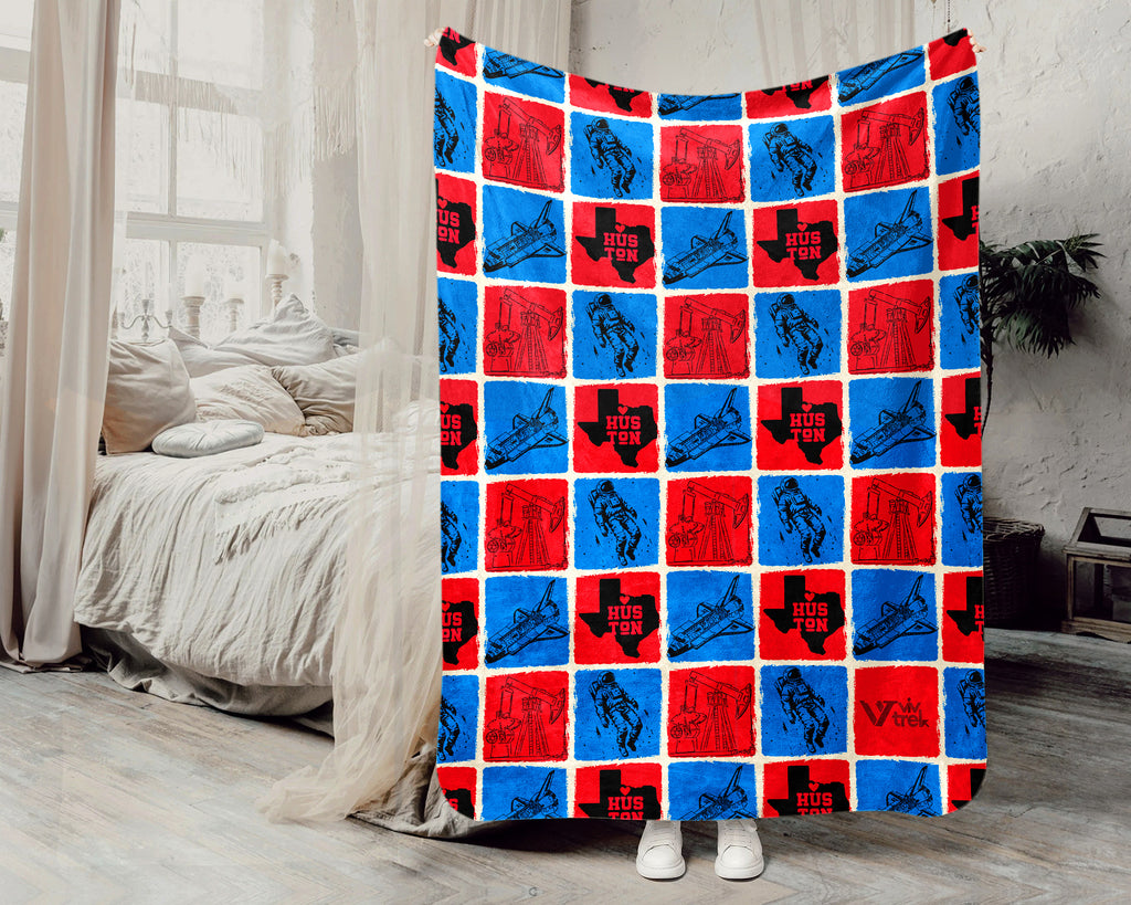 Retro Houston City Map Blanket Throw, Cozy Skyline Decor, Texas Pride Gift, Urban Sofa Throw Blanket for Home