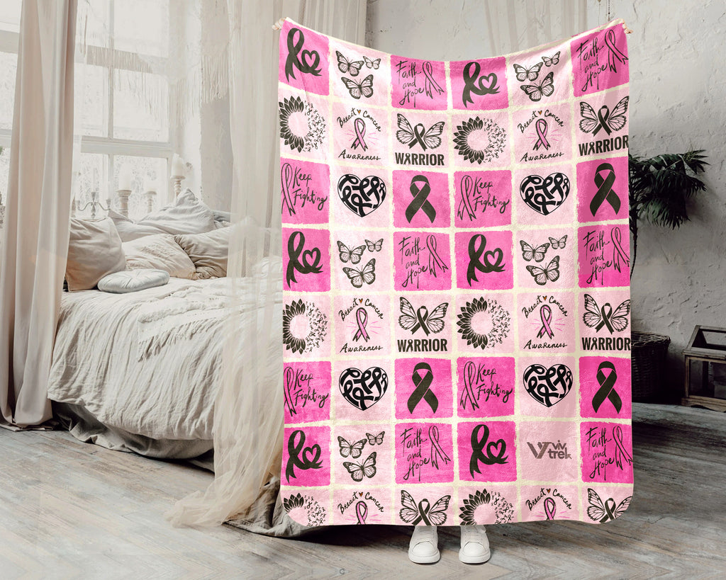 Breast Cancer Awareness Blanket for October, Cozy Pink Ribbon Throw for Patients, Battle Blanket For Caregivers & Family, Meaningful Support Gift