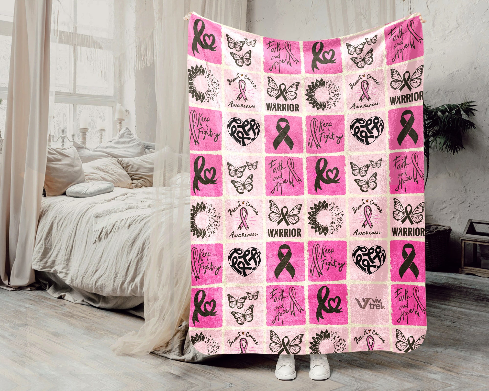 Breast Cancer Awareness Blanket for October, Cozy Pink Ribbon Throw for Patients, Battle Blanket For Caregivers & Family, Meaningful Support Gift