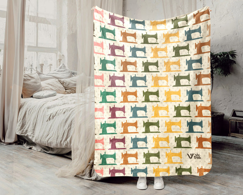 Retro Sewing Enthusiast Blanket, Vintage Crochet Stitch Throw for Cozy Quilter and Needlework Decor