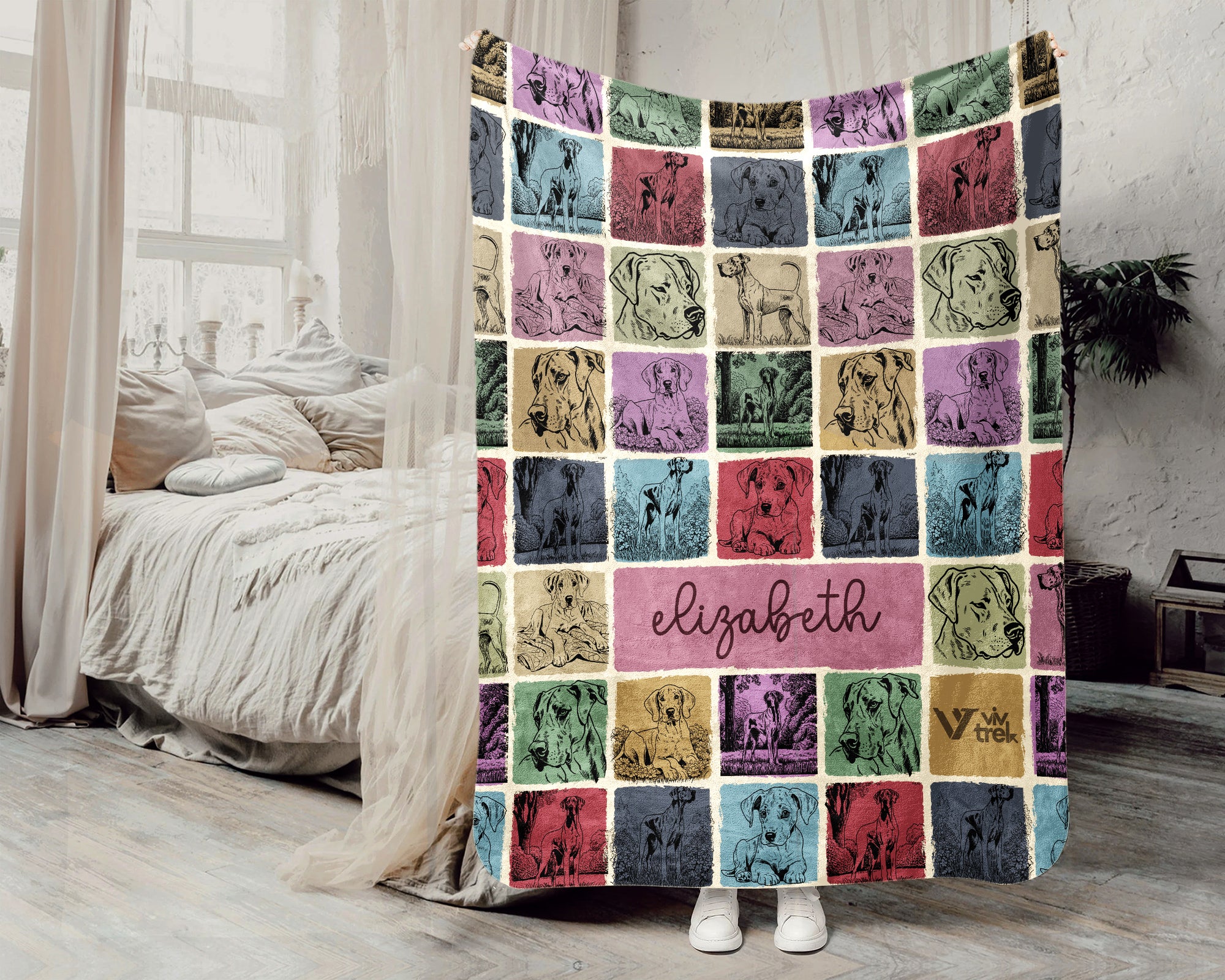 Personalized Great Dane Blanket – Custom Name Cozy Retro Dog Lover Throw