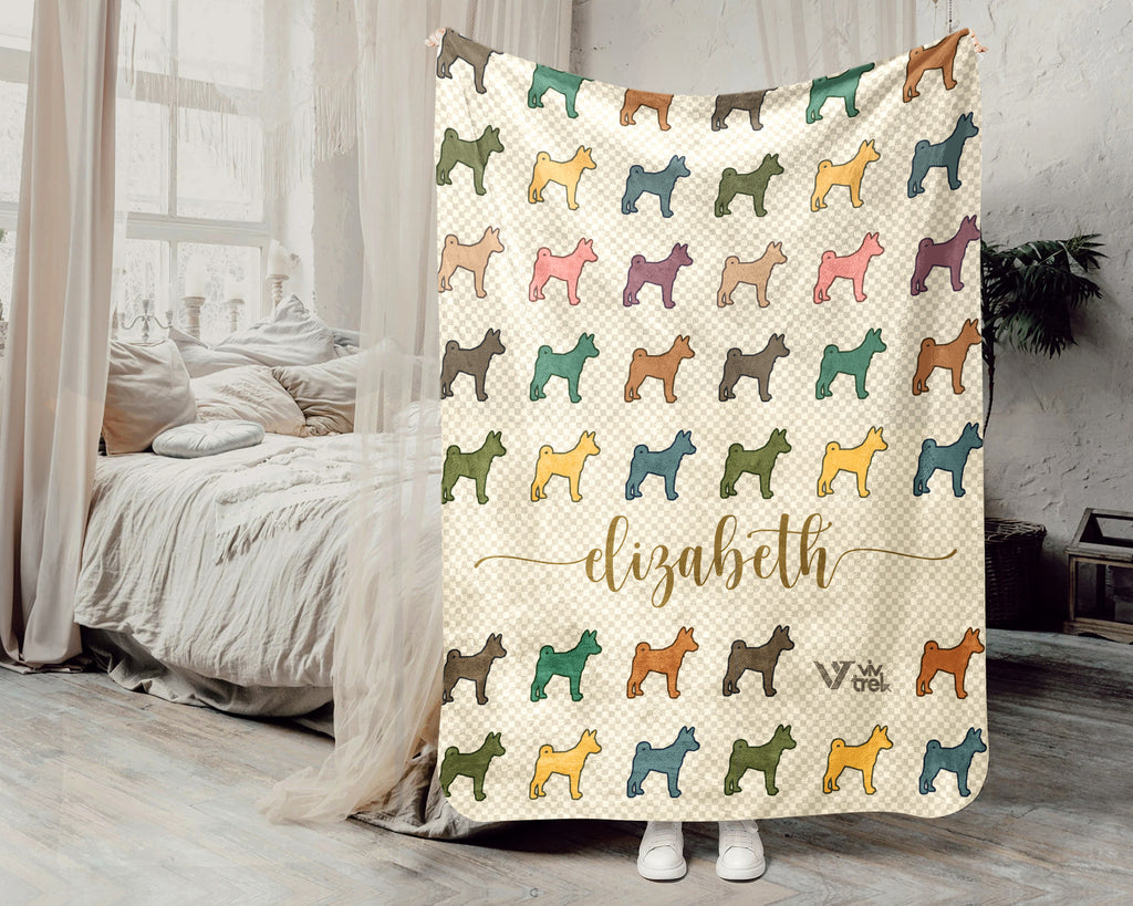 Personalized Basenji Dog Throw Custom Name Pet Lover Blanket Retro Breed Design Barkless Dog Gift Unique Cozy Home Accent