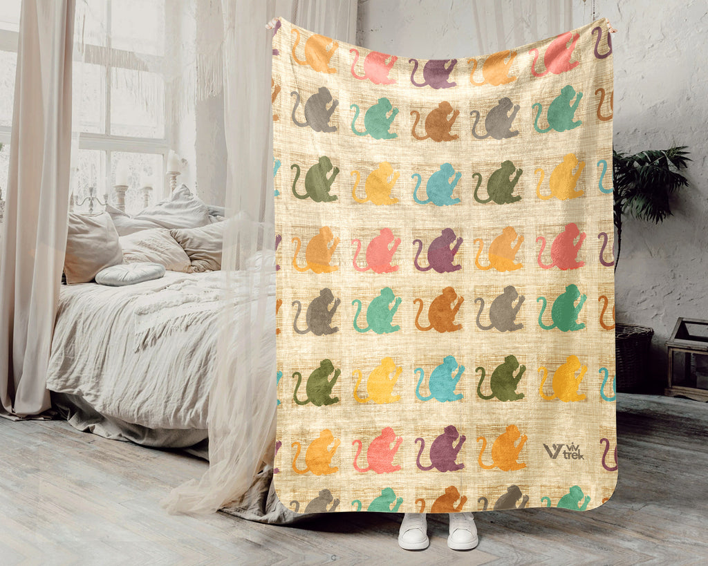 Retro Monkey Lover Blanket Cozy Jungle Wildlife Throw Gift