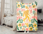 Custom Name Floral Bigfoot Blanket, Cozy Sasquatch Throw Gift for Fans