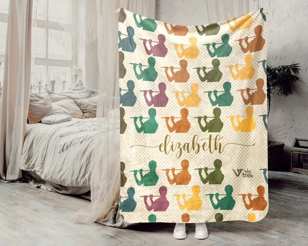 Custom Name Flute Blanket – Personalized Cozy Throw for Music Fans