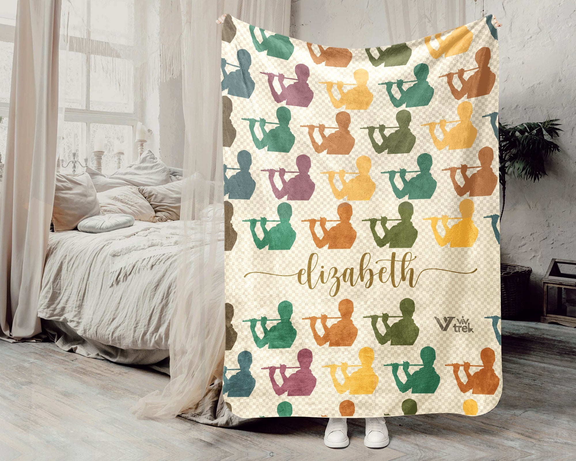 Custom Name Flute Blanket – Personalized Cozy Throw for Music Fans