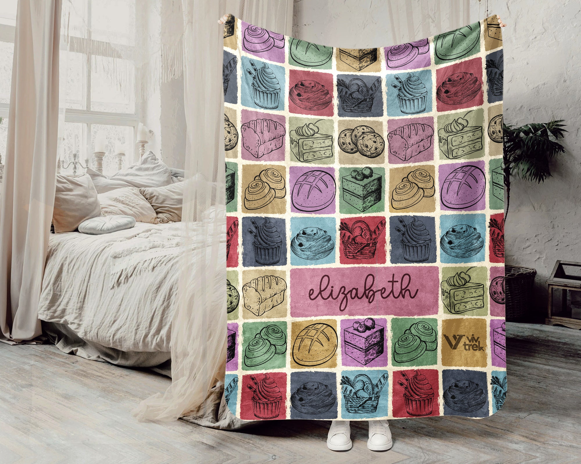 Vintage Custom Name Baking Blanket Cozy Personalized Baker Throw Soft Kitchen Decor Unique Cake Maker Gift for Home