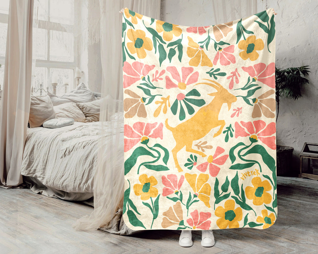 Floral Goat Lover Blanket – Cozy Farm Animal Throw Gift