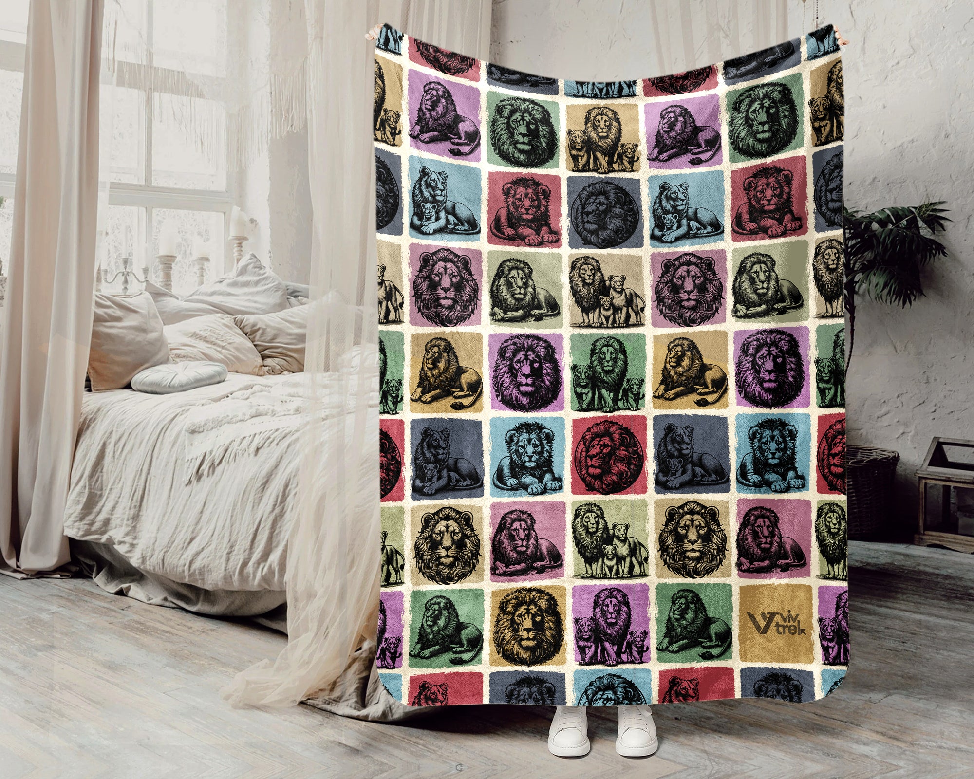 Vintage Lion Blanket Gift for Animal Lovers, Cozy Wildlife Throw, Safari Inspired Decor for Bedroom and Relaxing Living Spaces