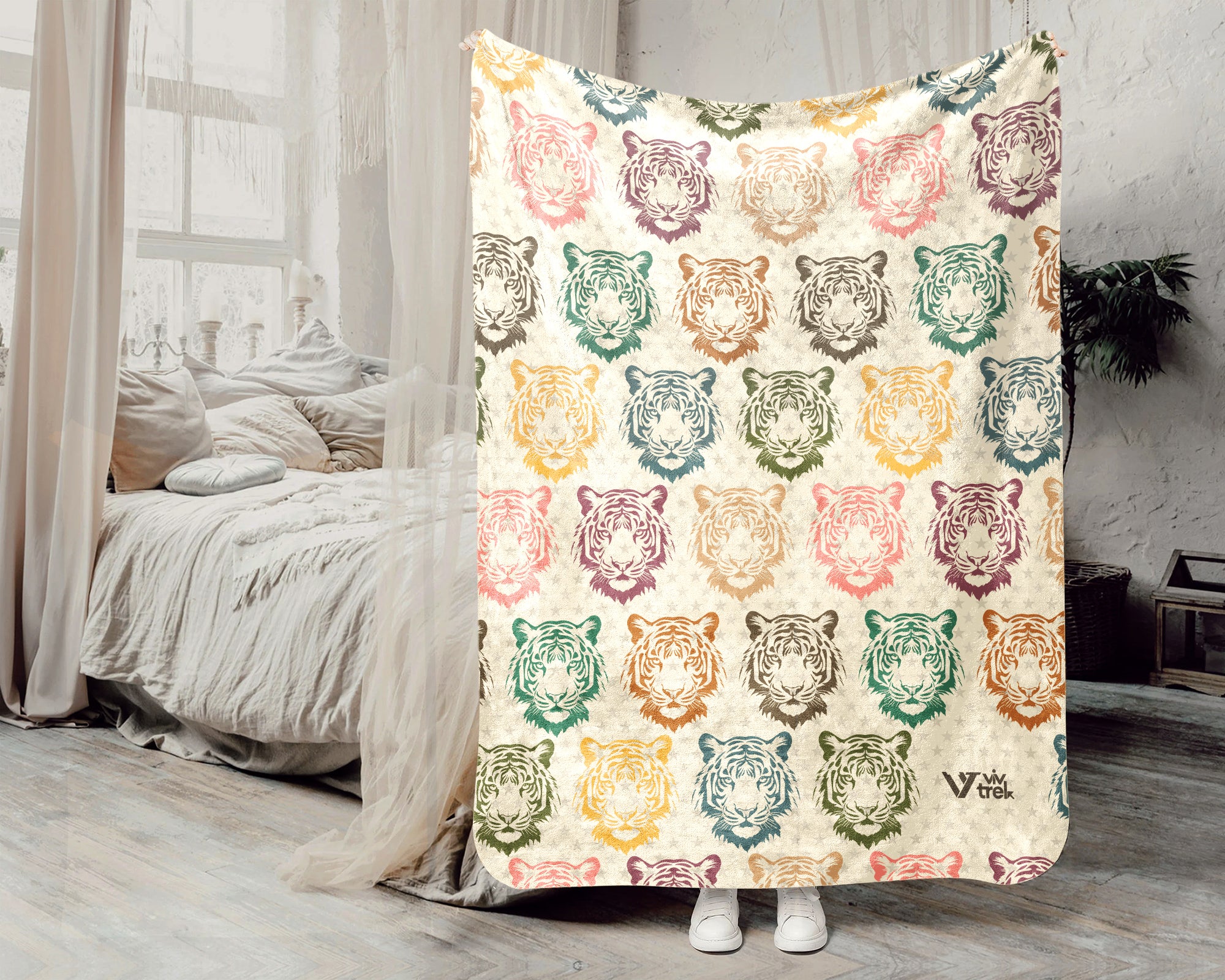 Retro Tiger Blanket Jungle Animal Throw Cozy Big Cat Graphic Decor Vintage Style Gift Wildlife Lover Home Accent