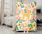 Custom Name Floral Poodle Blanket, Personalized Cozy Retro Puppy Throw, Vintage Dog Lover Gift for Teens Adults Dog Moms