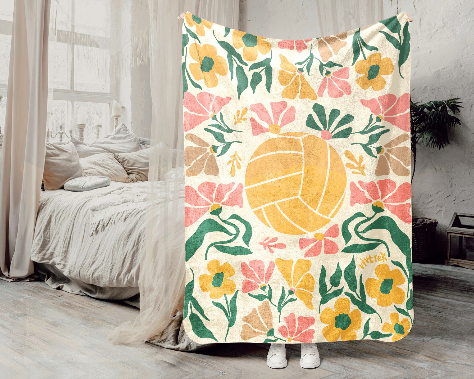 Floral Volleyball Blanket – Cozy Throw for Volleyball Lovers
