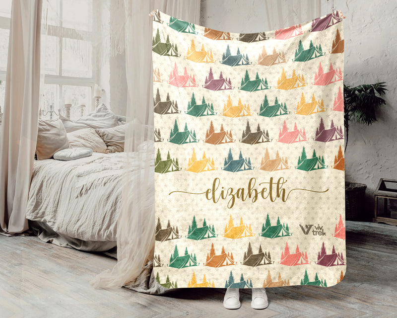 Custom Name Camping Blanket, Personalized Nature Throw, Cozy Outdoor Gift for Campers, Travelers, and Hikers