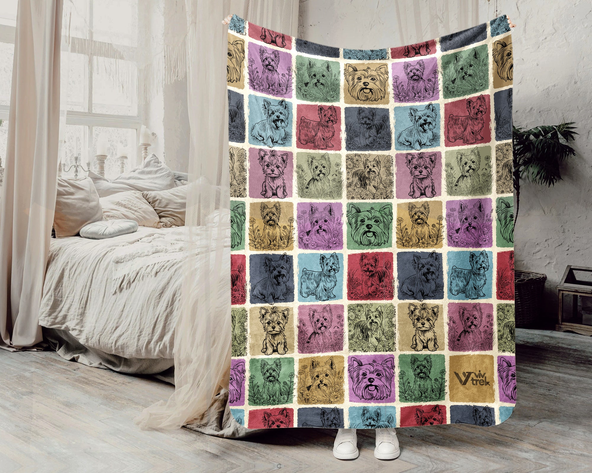 Vintage Yorkshire Terrier Dog Blanket Gift, Cozy Yorkie Lover Throw, Cute Puppy Fleece, Unique Dog Owner Home Decor