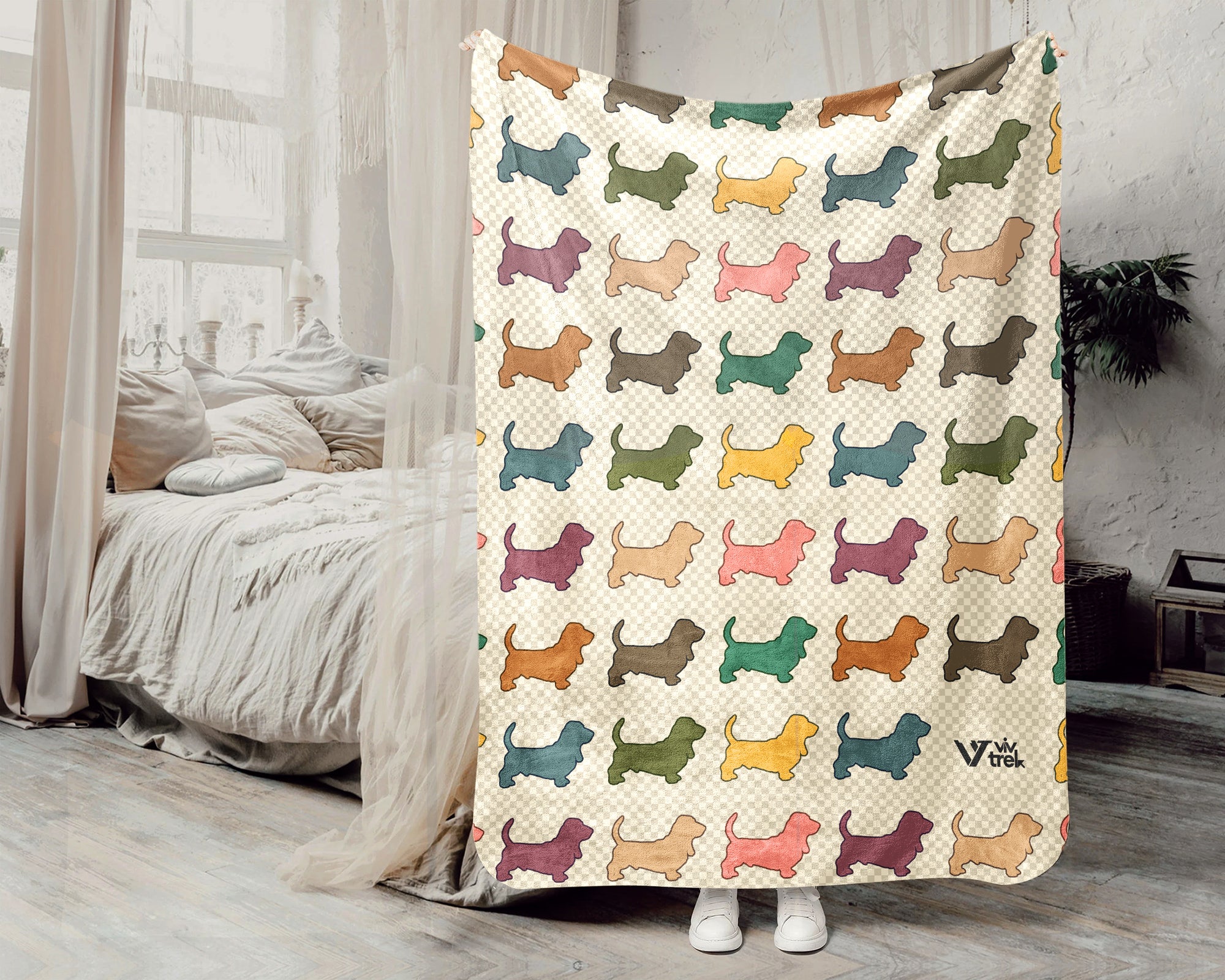 Retro Basset Hound Dog Throw Blanket, Puppy Lover Gift, Cozy Hound Breed Home Decor, Long Ear Canine House Accessory