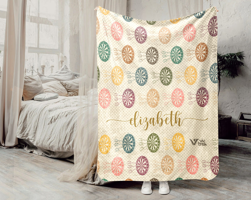 Custom Dartboard Lover Blanket Personalized Name Darts Throw Vintage Pub Game Gift Cozy Dart Graphic Fleece Decor Gamer Home Accent