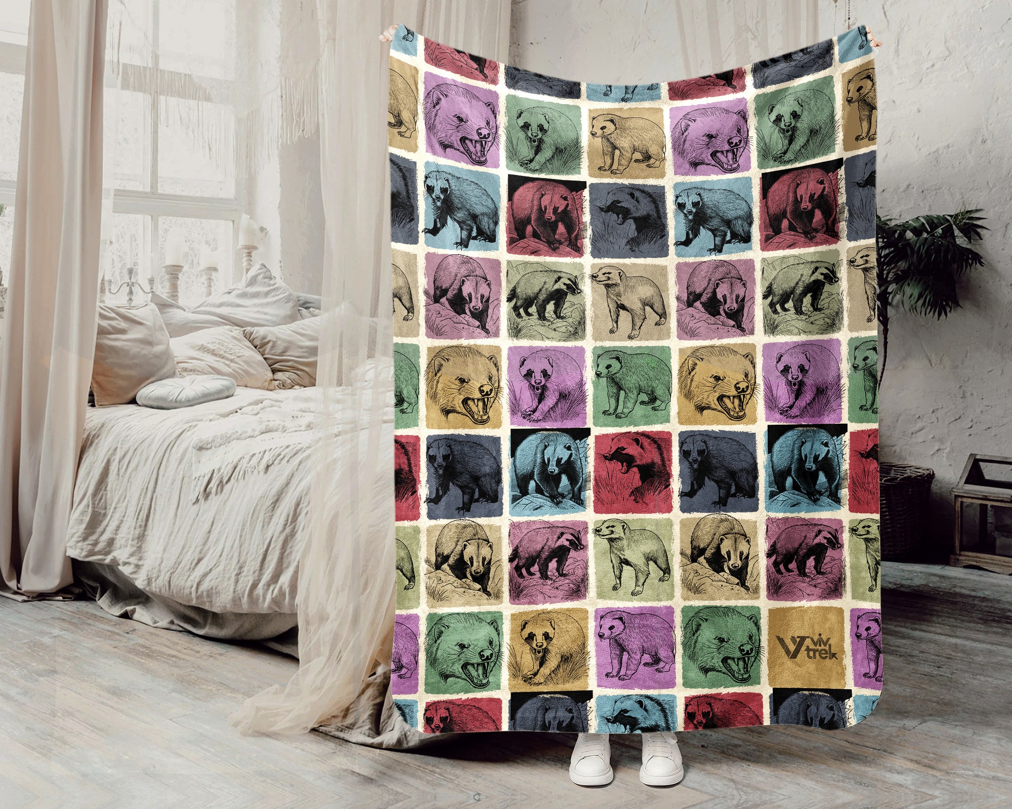 Vintage Honey Badger Throw Blanket – Cozy Wildlife Animal Gift