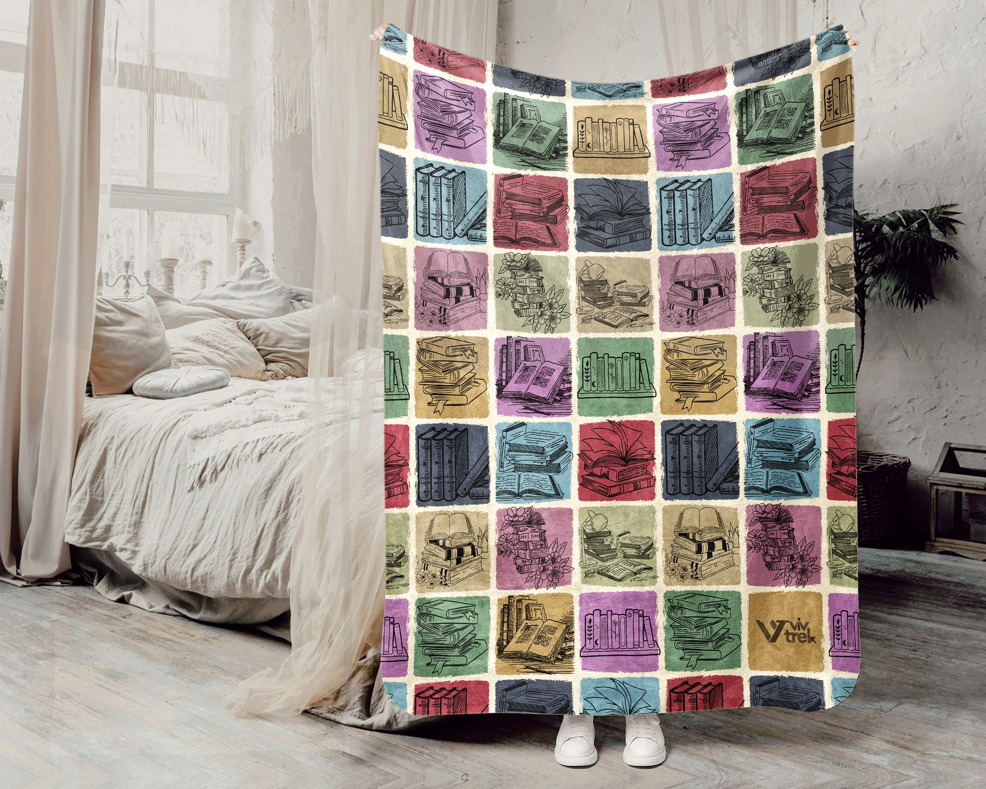 Vintage Book Reading Gift Blanket Cozy Reader Throw Library Inspired Decor Soft Reading Lover Blanket Unique Bookworm Gift