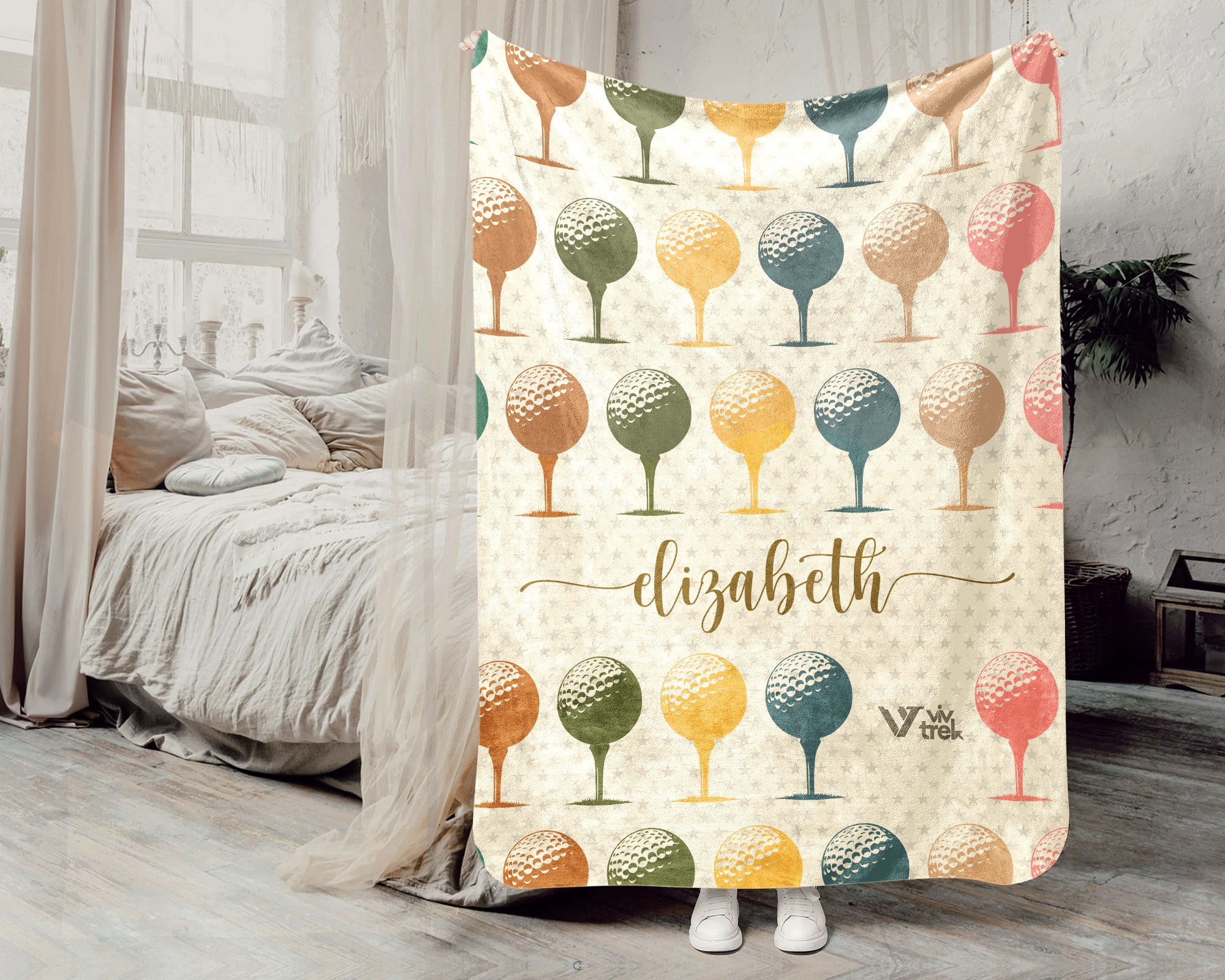 Custom Name Golf Lover Blanket Retro Player Throw Cozy Personalized Gift Soft Sports Decor for Golf Fans Home