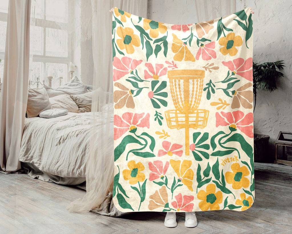 Floral Disc Golf Blanket – Cozy Throw for Disc Golf Fans