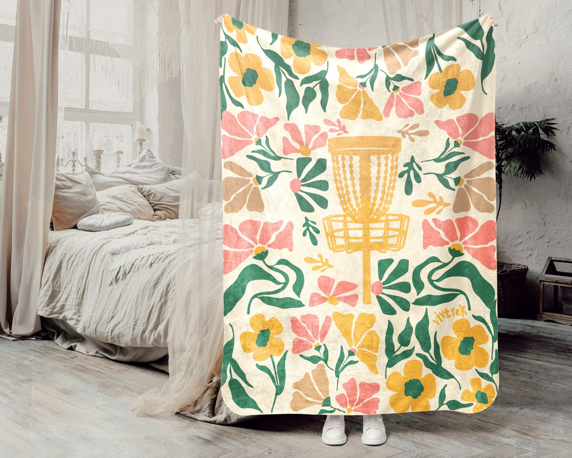Floral Disc Golf Blanket – Cozy Throw for Disc Golf Fans