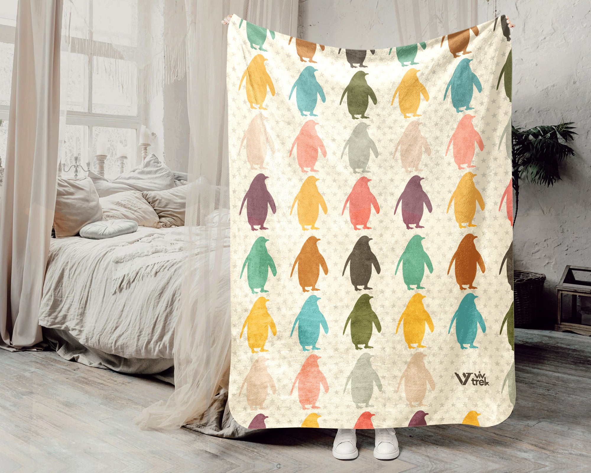 Retro Penguin Blanket Gift Cozy Ocean Animal Throw Soft Kawaii Decor Unique Arctic Inspired Blanket for Wildlife Lovers