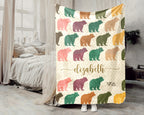 Personalized Bear Blanket Custom Name Wildlife Throw Retro Animal Graphic Cozy Rustic Home Decor Unique Nature Inspired Gift