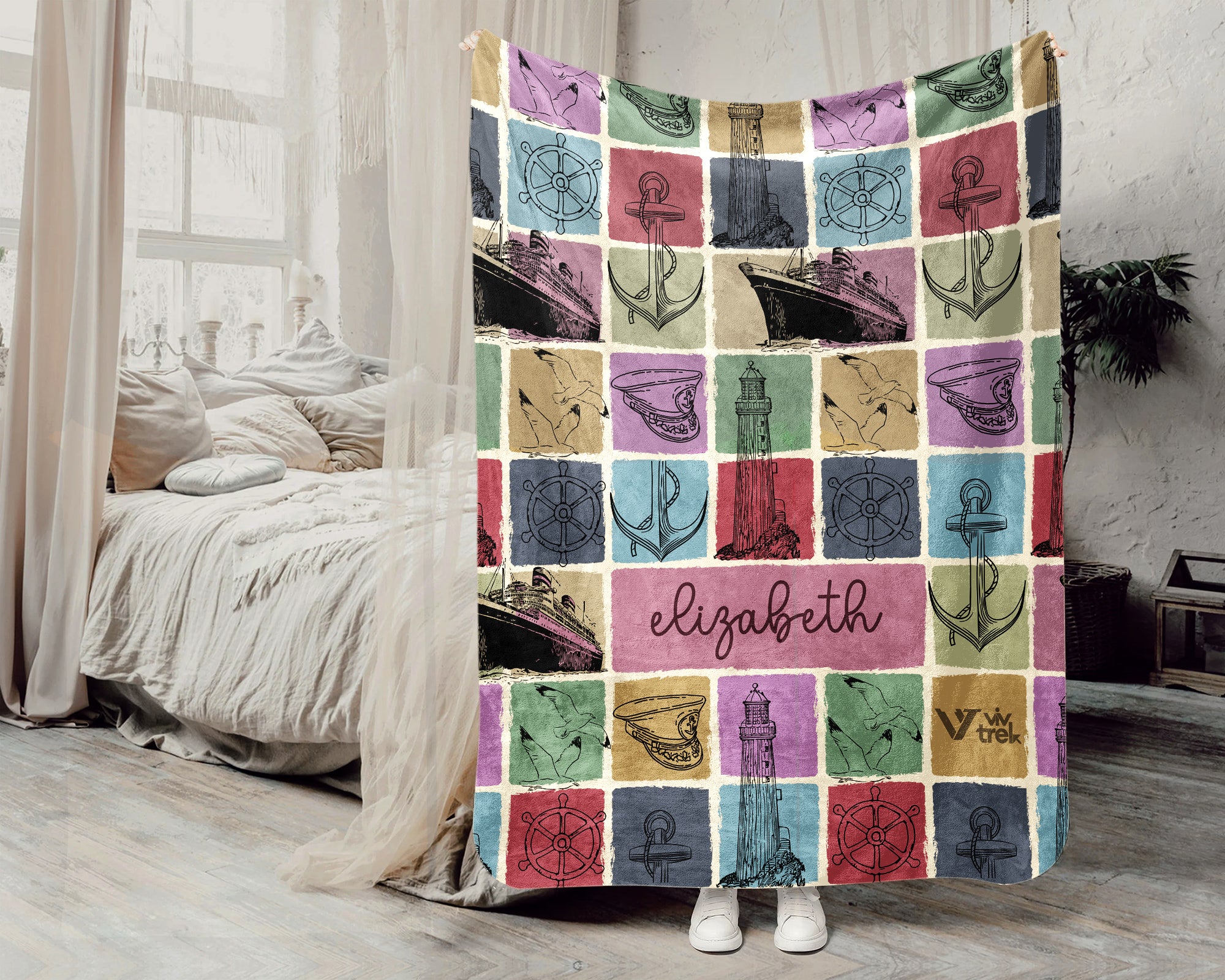 Custom Name Titanic Blanket Personalized Ship Lover Throw Vintage Ocean Liner Graphic Cozy Fleece Nautical Gift Home Decor Accent
