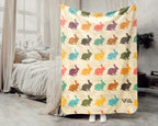 Retro Rabbit Bunny Blanket Cozy Bunny Graphic Throw Fleece Blanket Cute Animal Lover Gift Unique Home Decor Idea for Bedroom Couch