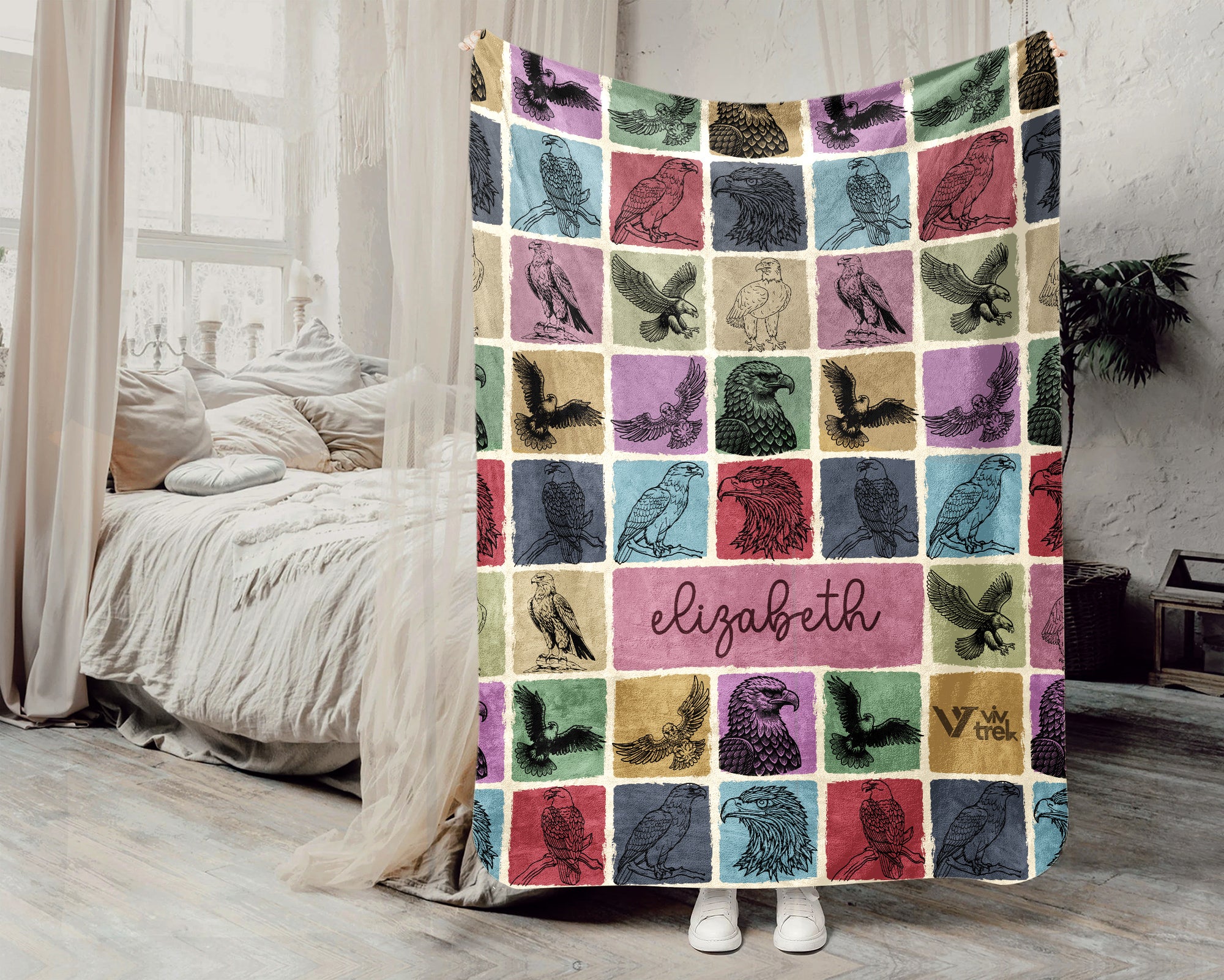 Personalized Name Eagle Blanket – Cozy Vintage Throw for Bird Lovers