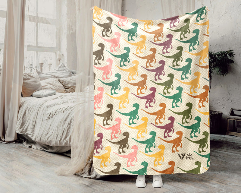Retro Velociraptor Dinosaur Blanket Cozy Dino Lover Throw Vintage Paleontology Fleece Blanket Unique Jurassic Era Gift Home Decor Idea