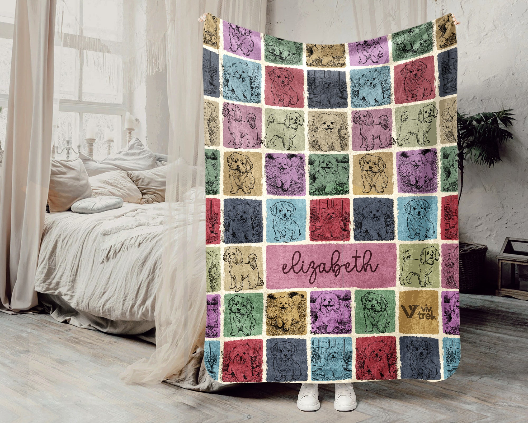 Personalized Name Maltese Dog Blanket, Custom Vintage Puppy Throw Gift for Pet Lovers and Cozy Breed Inspired Home Decor