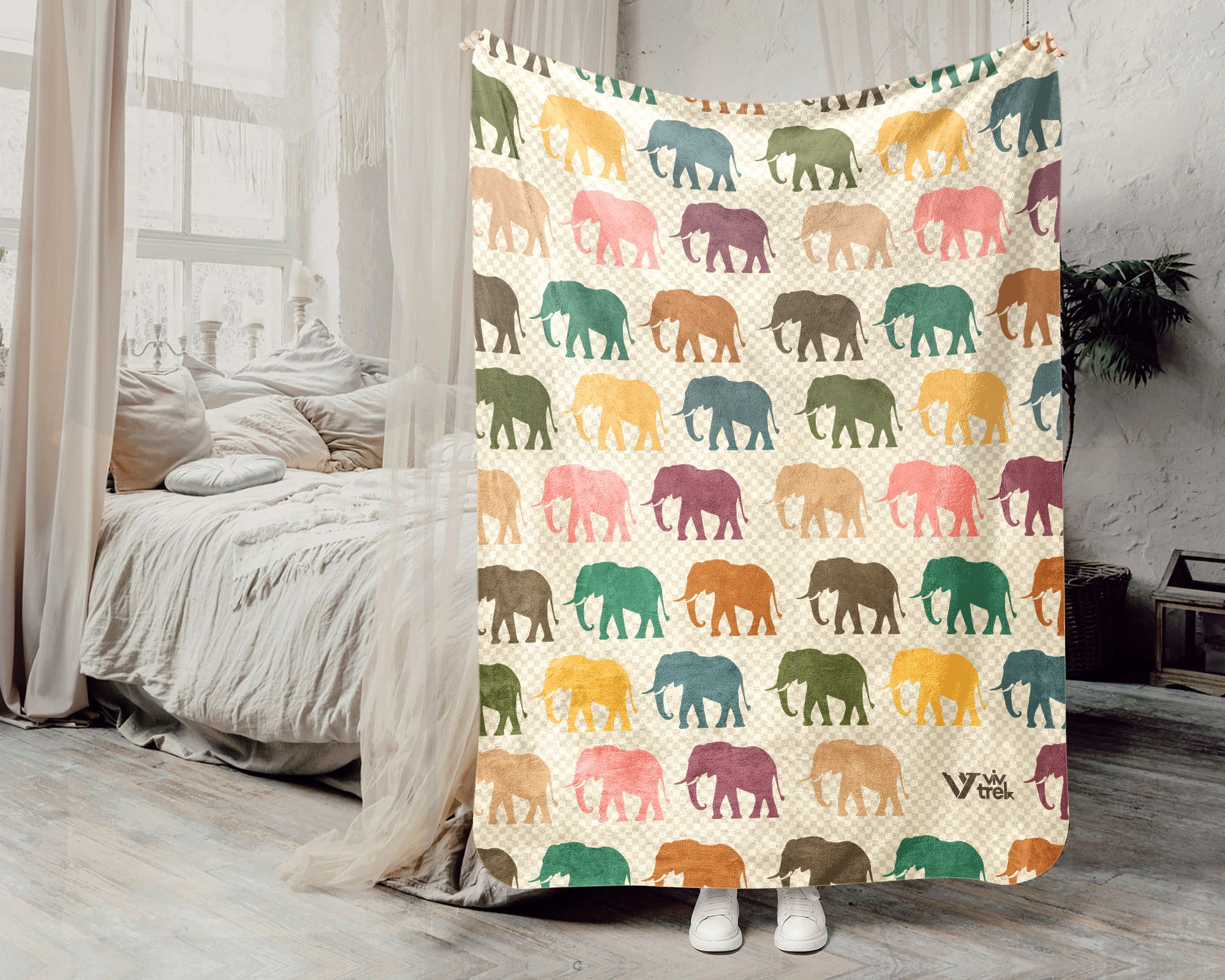 Retro Elephant Throw – Cozy Wildlife Animal Lover Blanket