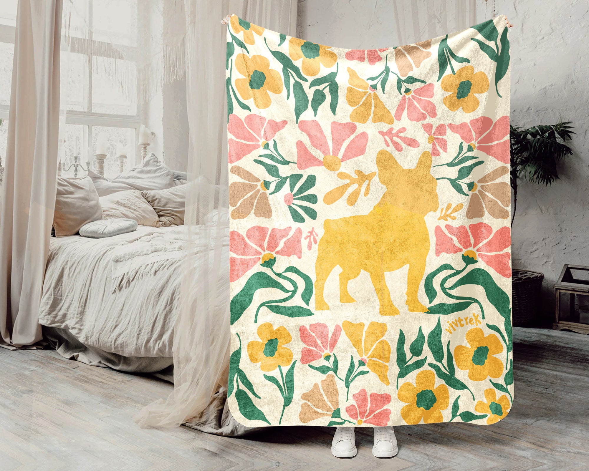 French Bulldog Blanket – Cozy Floral Frenchie Throw for Dog Lovers