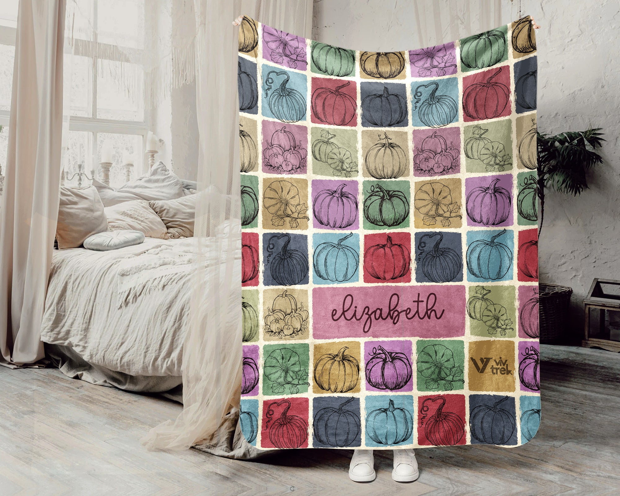 Personalized Name Pumpkin Blanket, Vintage Harvest Throw Gift for Rustic Autumn Decor and Cozy Fall Inspired Spaces