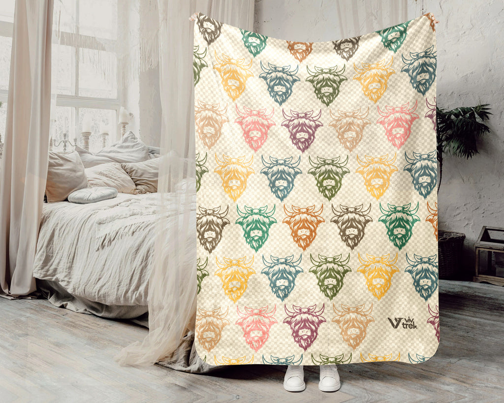 Retro Highland Cow Blanket Cozy Farm Animal Throw Rustic Ranch Style Decor Soft Highland Cattle Gift Unique Home Accent