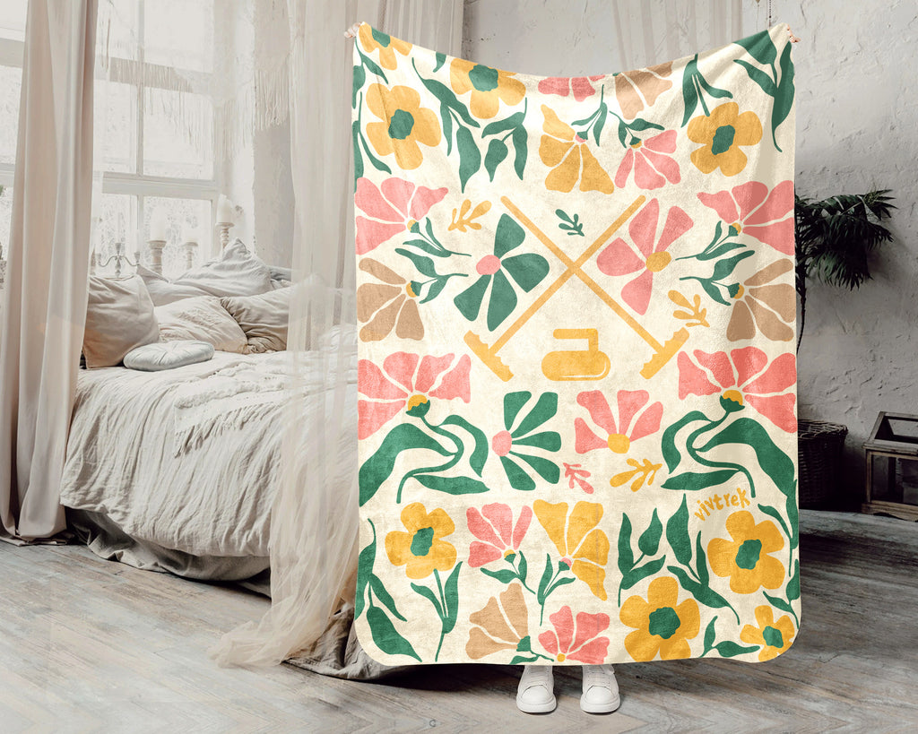 Curling Floral Blanket – Cozy Winter Sports Lover Throw