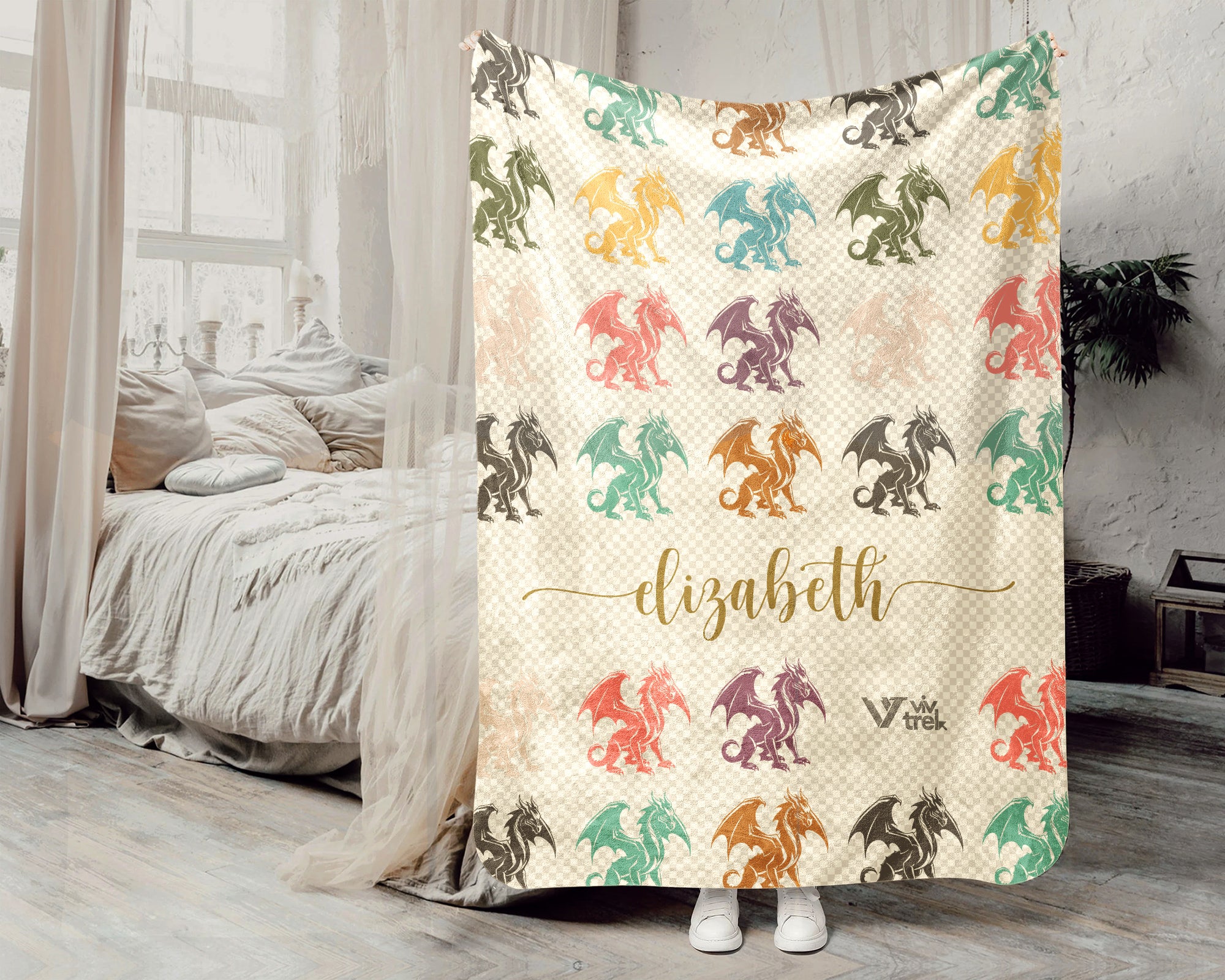 Personalized Dragon Lover Blanket Custom Name Mythical Creature Throw Vintage Fantasy Cozy Dragon Graphic Soft Home Decor Gift, Home Decor