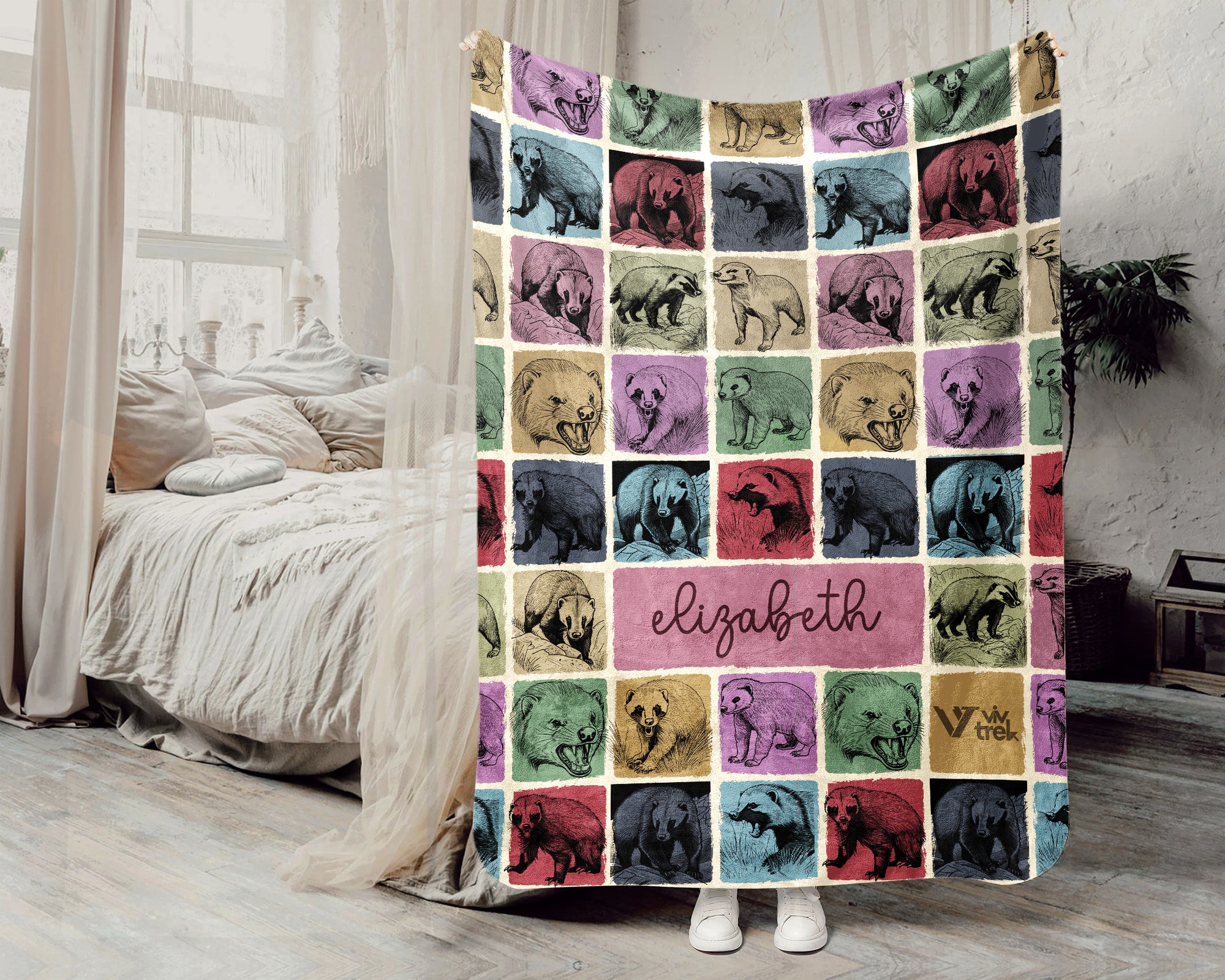 Personalized Name Honey Badger Blanket – Cozy Vintage Wildlife Throw