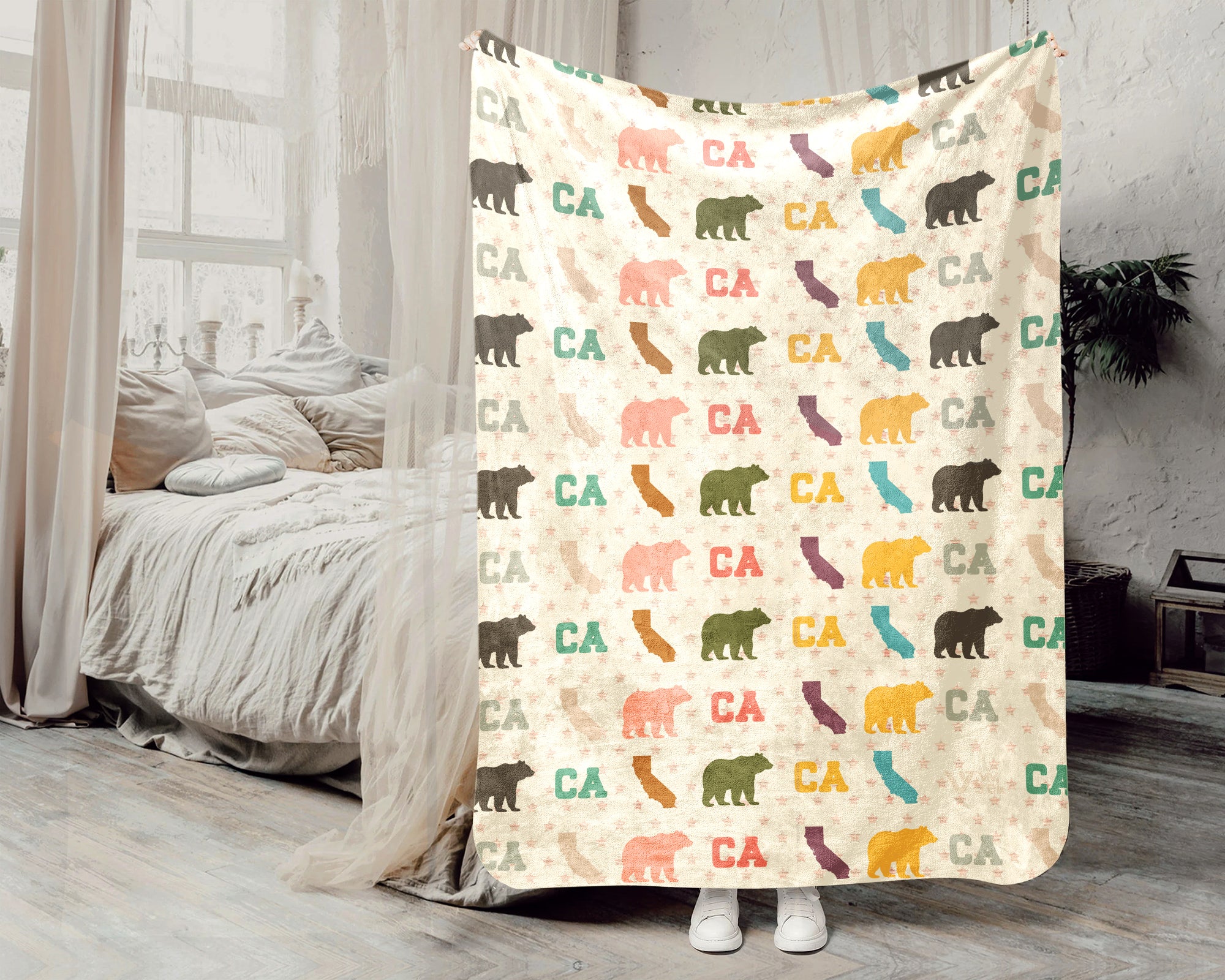 Retro California State Blanket, Patriotic 4th of July Throw, Vintage CA Lover Cozy Blanket, American Inspired Independence Day Gift