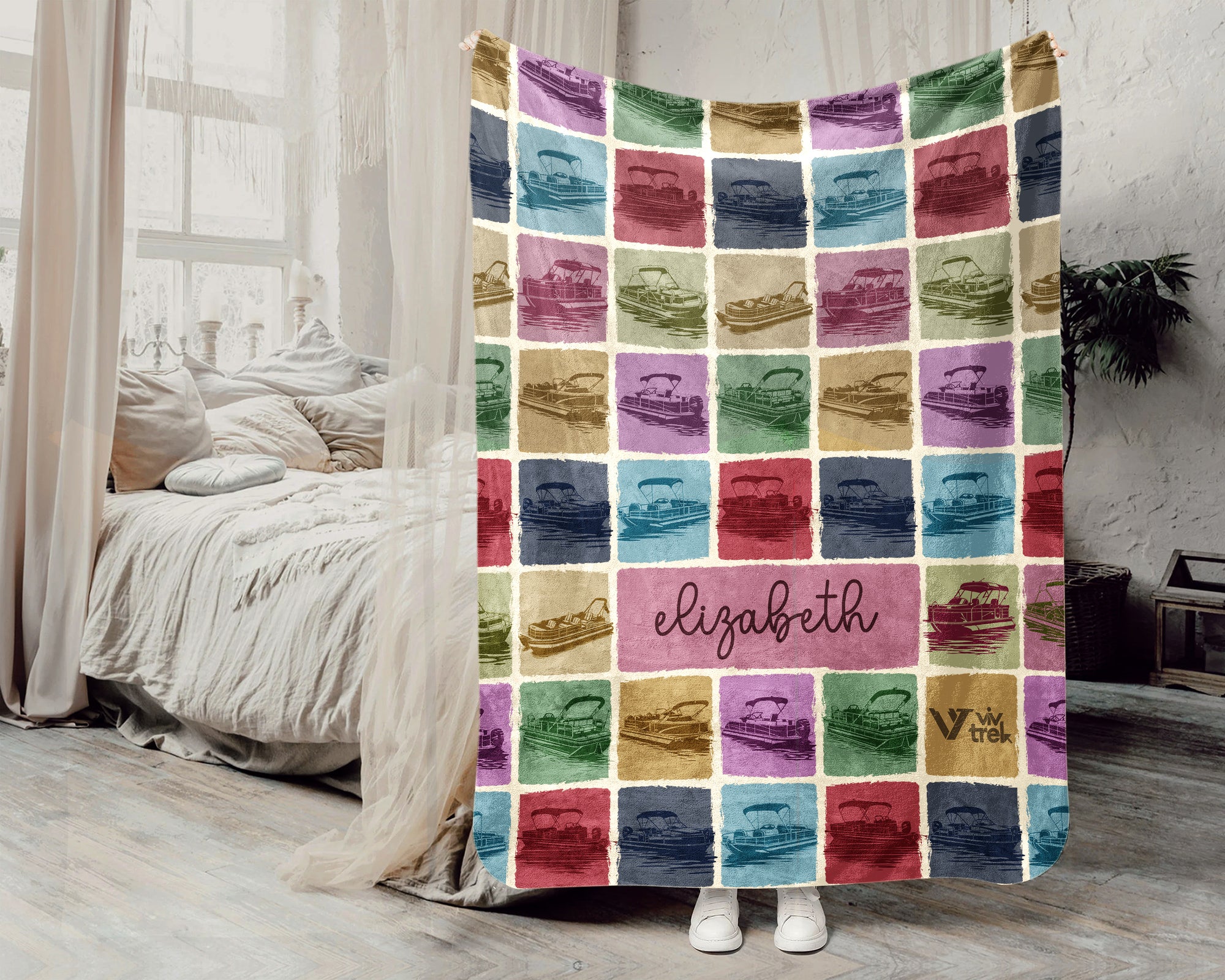 Personalized Pontoon Boat Blanket – Custom Name Nautical Lover Throw