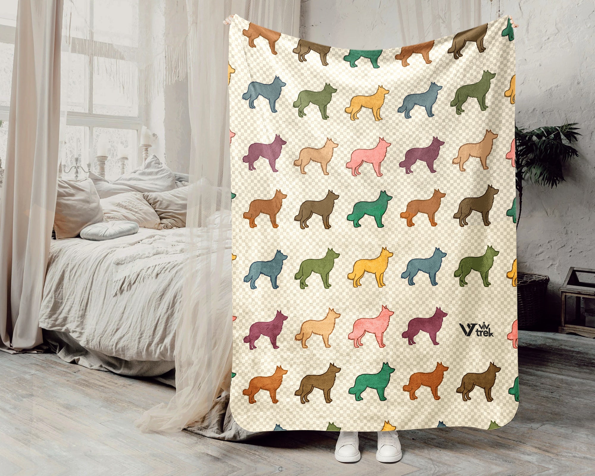 Retro Border Collie Dog Throw Blanket, Smart Sheepdog Lover Gift, Black and White Cozy Home Decor and Canine Accent
