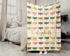 Personalized Dragonfly Throw Custom Name Insect Lover Blanket Retro Winged Bug Design Nature Gift for Her Cozy Home Accent Decor
