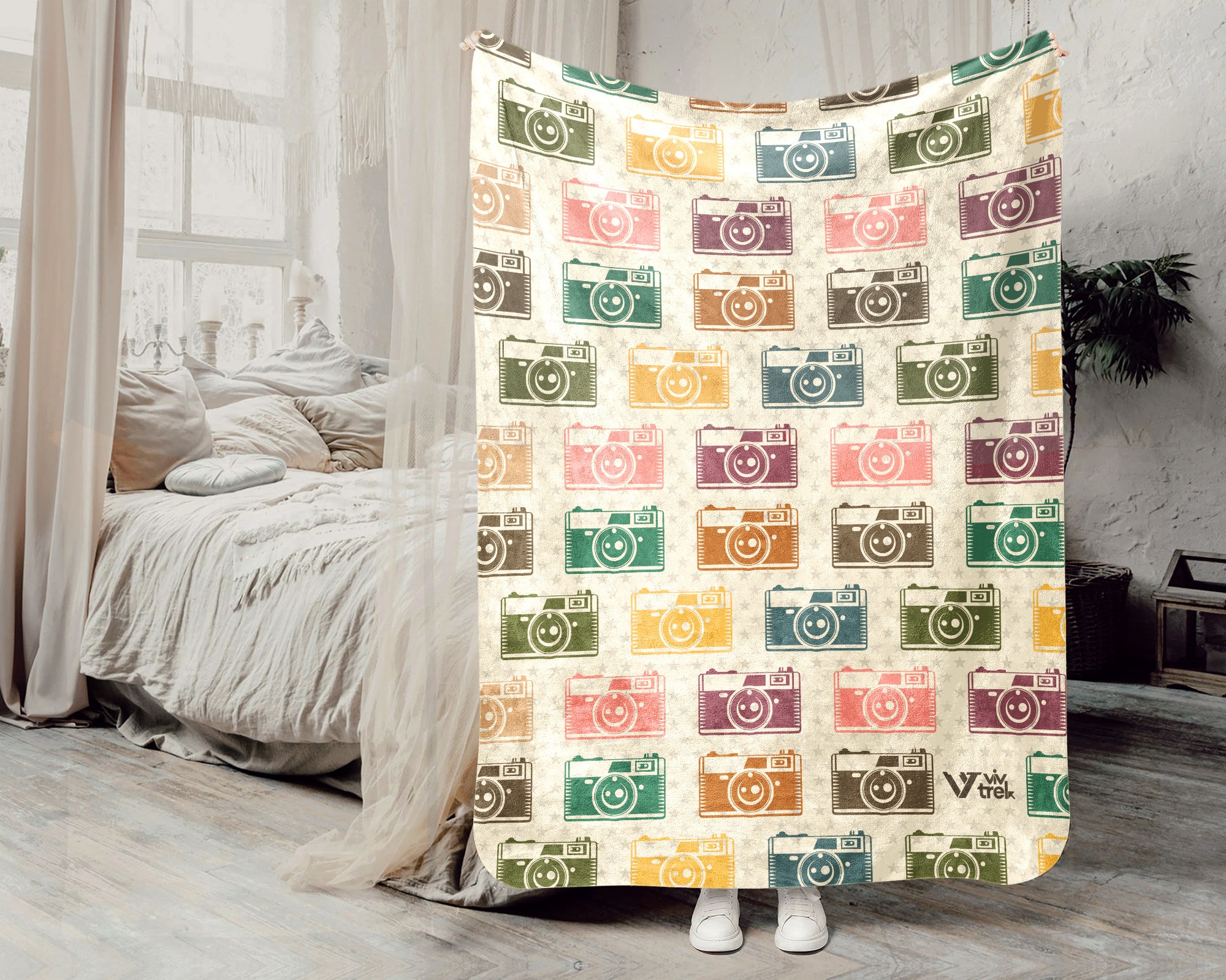 Retro Photography Blanket Gift Cozy Camera Lover Throw Soft Graphic Decor Unique Photographer Gift for Creative Home