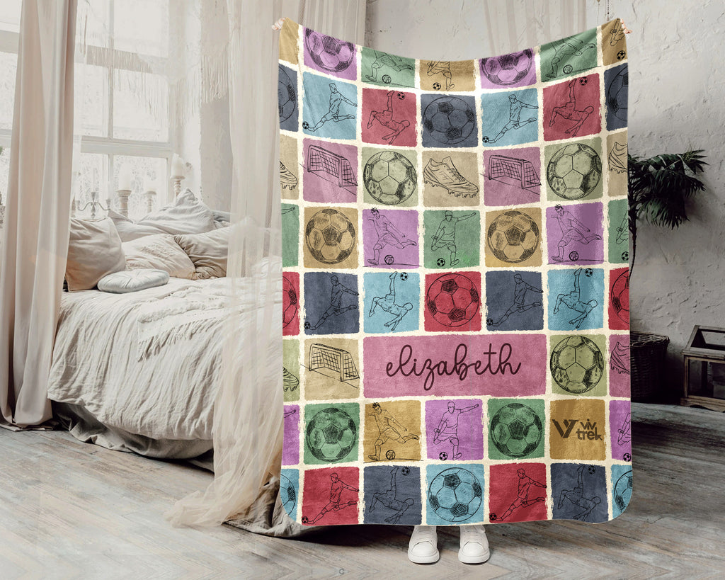 Personalized Soccer Blanket – Custom Name Throw for Kids and Teens